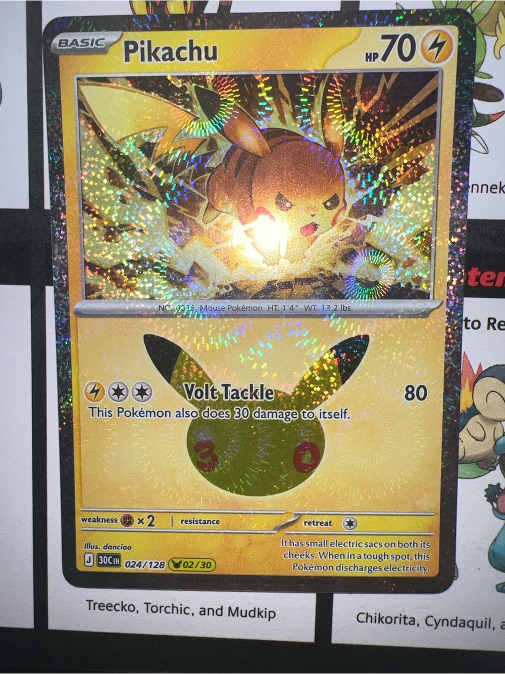 Pokemon Pikachu Holographic Card — Yellow and Gold Foil